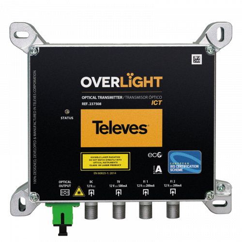 Transmisor óptico Overlight CWDM, Uso interior, 2SAT+TDT (ICT-2), 1550nm, Po 9dBm