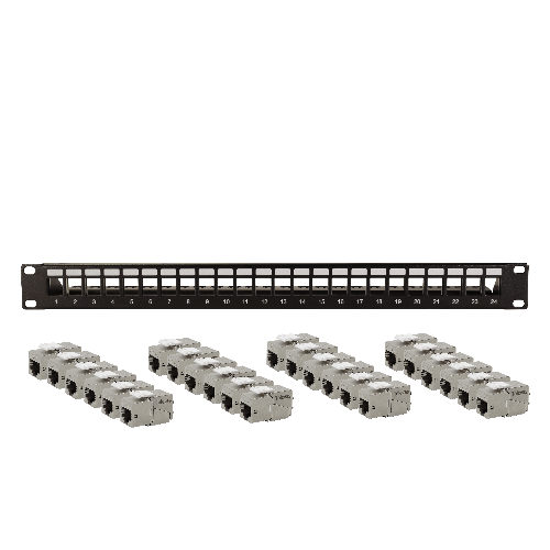 Panneau for Baie 19" 1RU, avec 24 connecteurs "RJ45" Cat 6A FTP Femelle